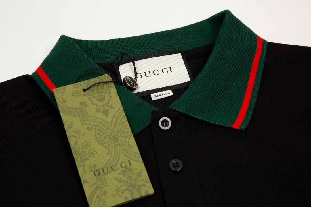 GUCCI 2024 Classic Tricolor Webbing Contrast-Collar Polo Shirt · Sizes M-3XL