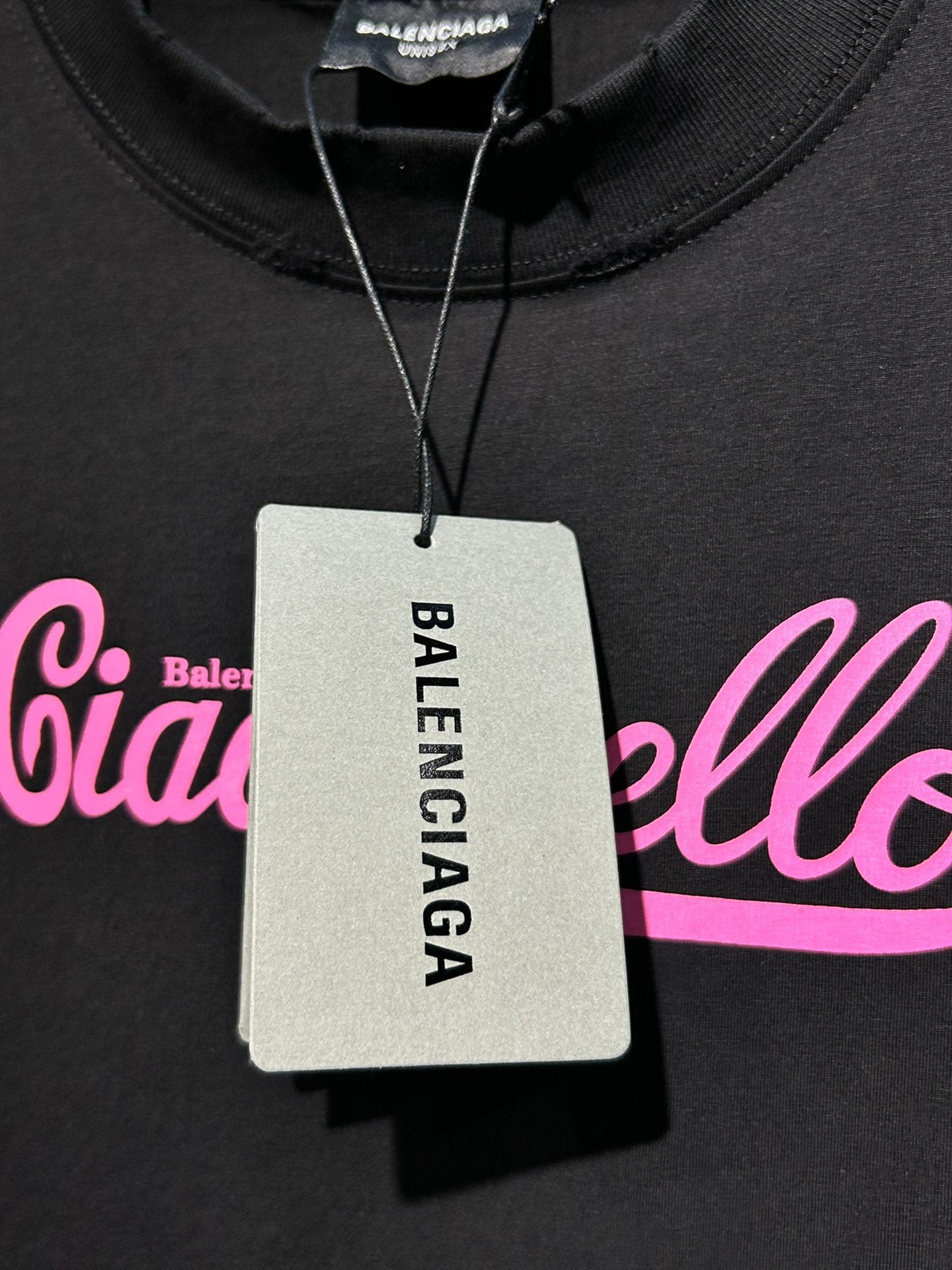 BALENCIAGA BLCG Women’s “CIAO HELLO” Distressed Print T-Shirt – Black (Size 1–3)