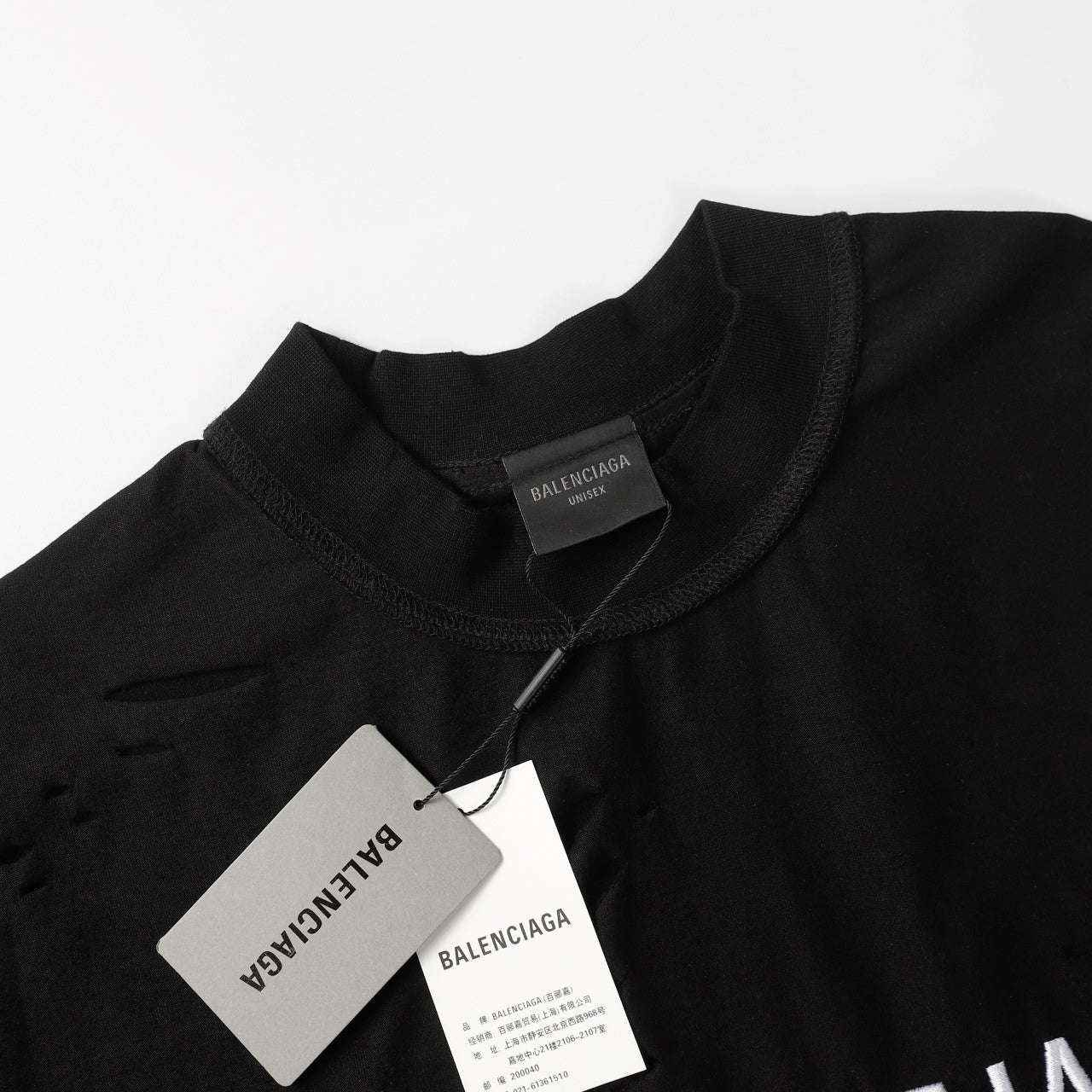 BALENCIAGA Distressed “Inverted Logo” Embroidered Oversized T-Shirt – Black/White (Size 1–4)