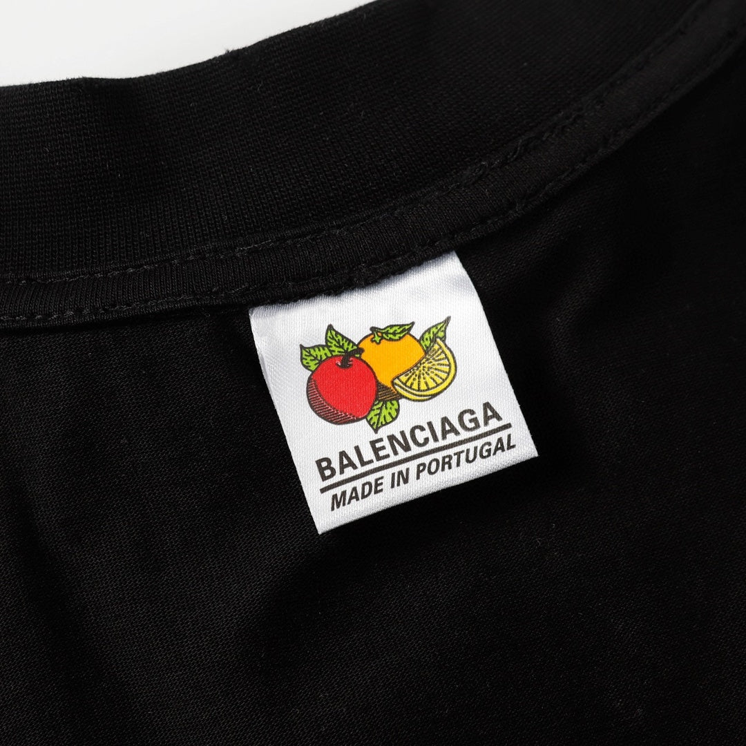 BALENCIAGA Distressed “Inverted Logo” Embroidered Oversized T-Shirt – Black/White (Size 1–4)