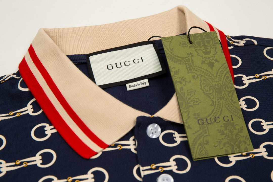 GUCCI 2024 Classic Horsebit Logo All-Over Print Polo Shirt · Sizes M-3XL
