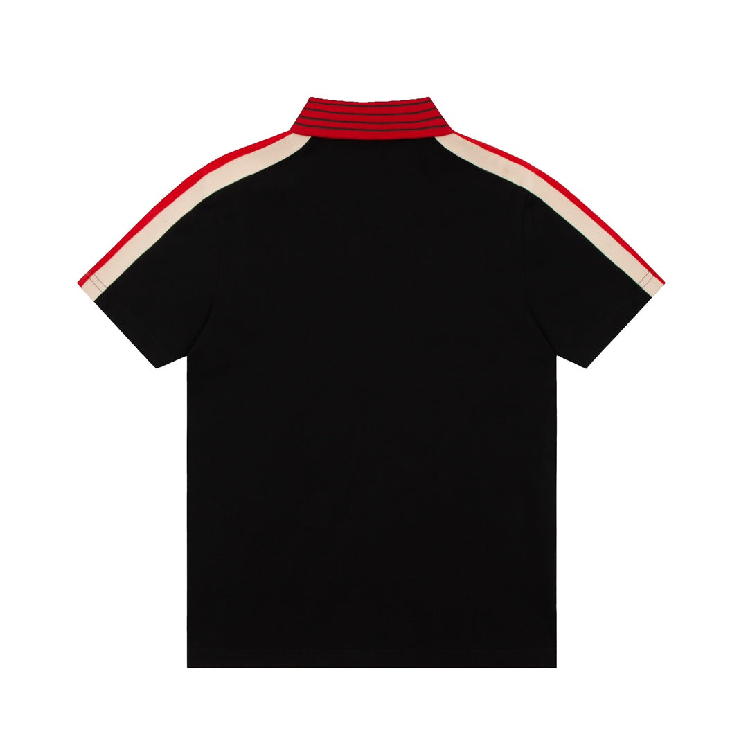 GUCCI 2023 Tricolor Web Contrast-Panel Polo Shirt · Black · Sizes M-3XL