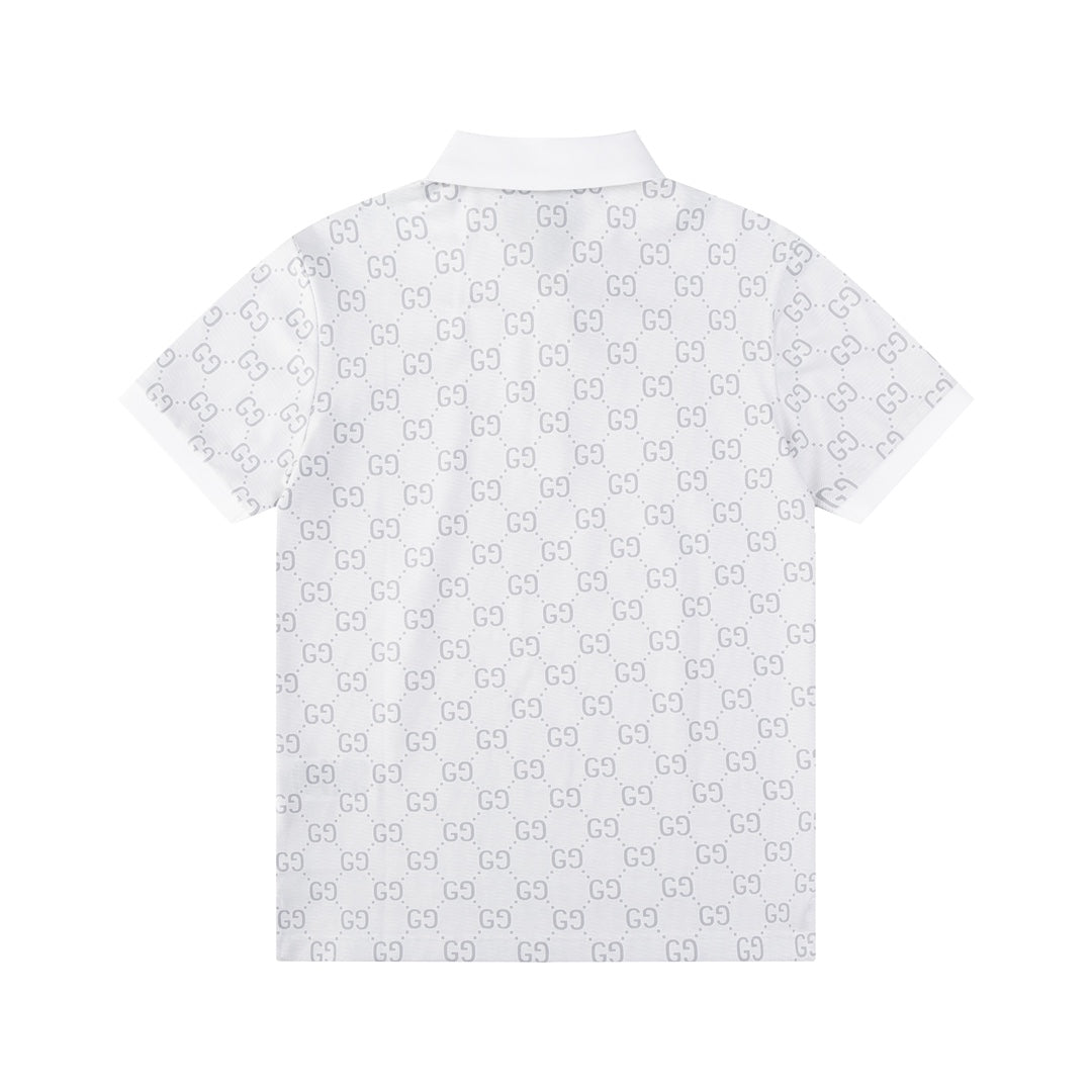 GUCCI 2024 Spring/Summer Double-G Monogram Stripe Panel Retro-Inspired Polo Shirt White M-3XL