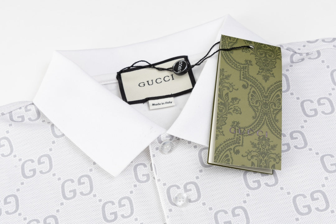 GUCCI 2024 Spring/Summer Double-G Monogram Stripe Panel Retro-Inspired Polo Shirt White M-3XL