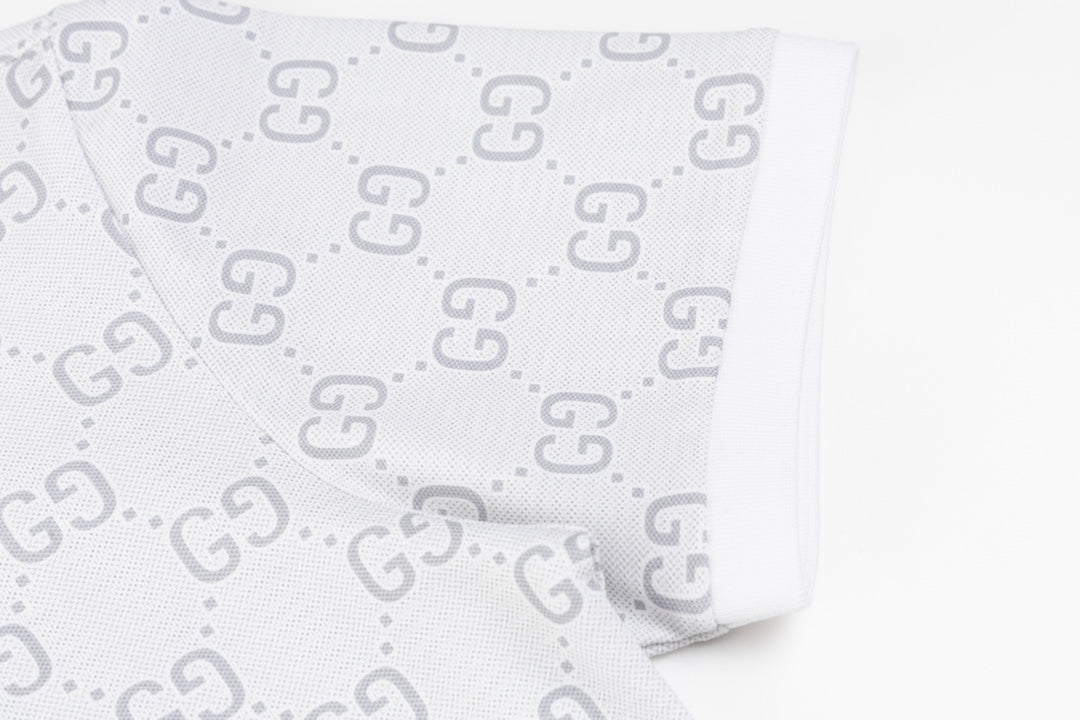 GUCCI 2024 Spring/Summer Double-G Monogram Stripe Panel Retro-Inspired Polo Shirt White M-3XL