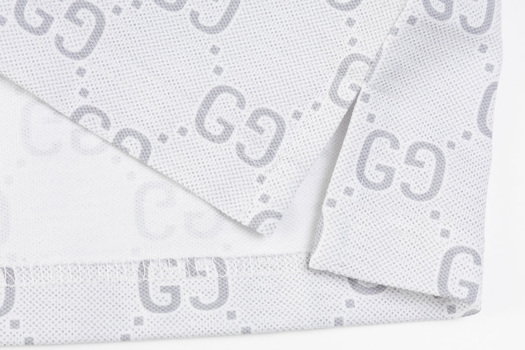 GUCCI 2024 Spring/Summer Double-G Monogram Stripe Panel Retro-Inspired Polo Shirt White M-3XL