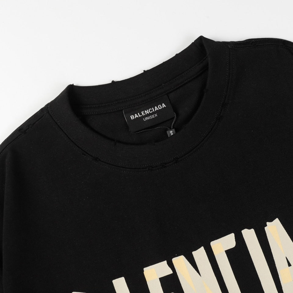BALENCIAGA Tape Type Vintage Print Washed T-Shirt - Black - Unisex - XS / S / M / L