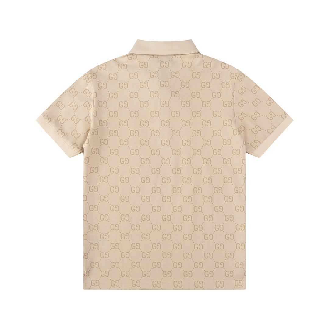 GUCCI 2024 Spring/Summer Double-G Monogram Stripe Panel Retro-Inspired Polo Shirt White M-3XL