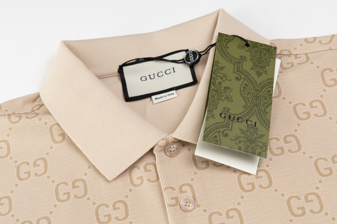 GUCCI 2024 Spring/Summer Double-G Monogram Stripe Panel Retro-Inspired Polo Shirt White M-3XL