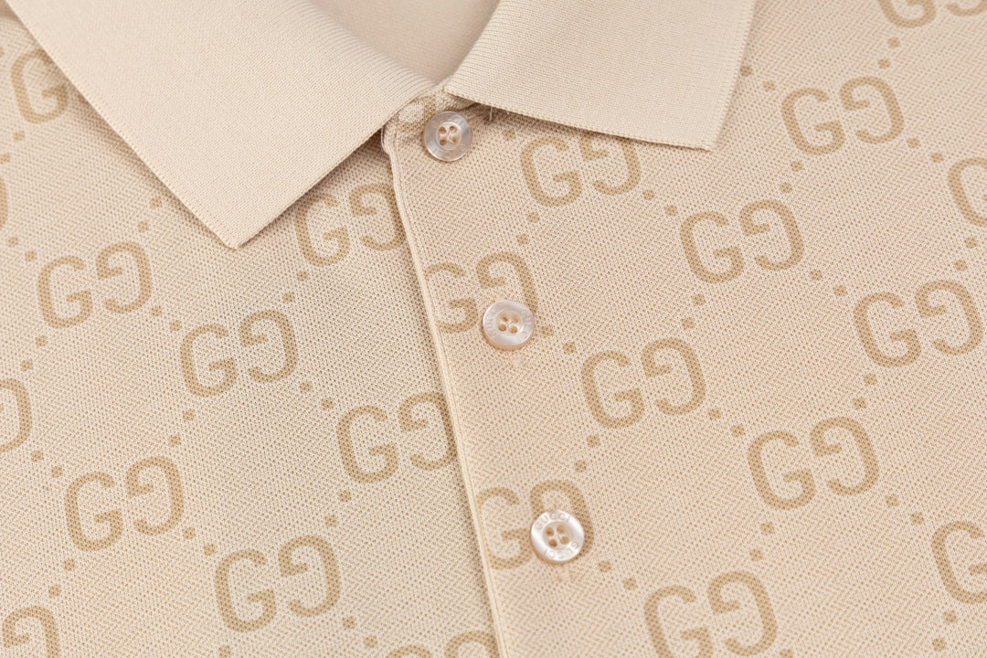 GUCCI 2024 Spring/Summer Double-G Monogram Stripe Panel Retro-Inspired Polo Shirt White M-3XL