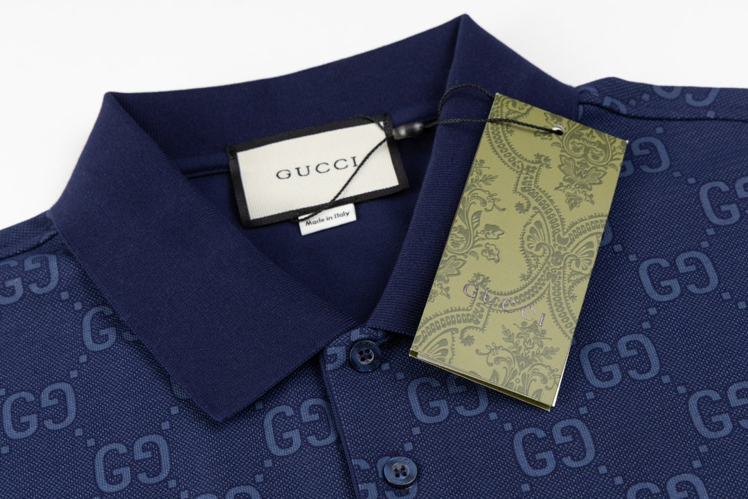 GUCCI 2024 Spring/Summer Double-G Monogram Stripe Panel Retro-Inspired Polo Shirt White M-3XL