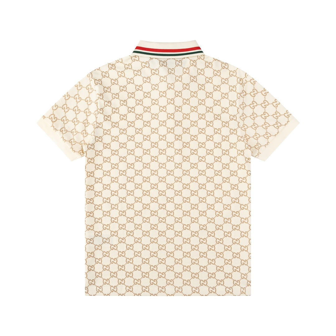 GUCCI 2024 Spring/Summer Double-G Monogram Stripe Panel Retro-Inspired Polo Shirt White M-3XL