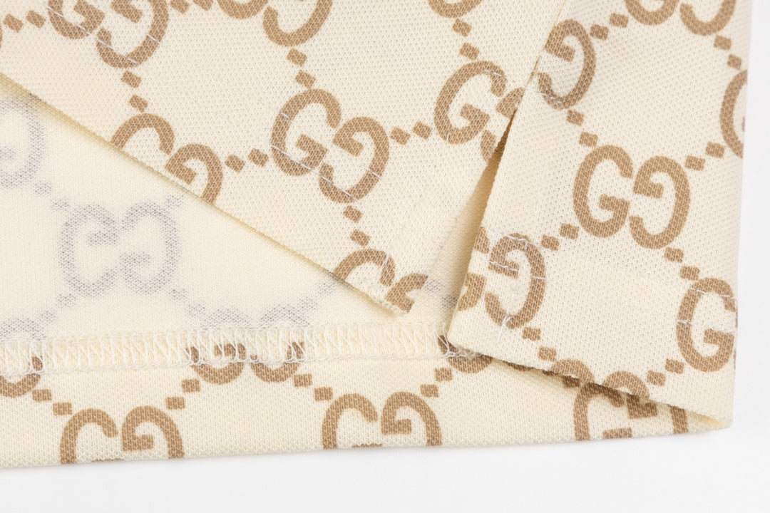GUCCI 2024 Spring/Summer Double-G Monogram Stripe Panel Retro-Inspired Polo Shirt White M-3XL