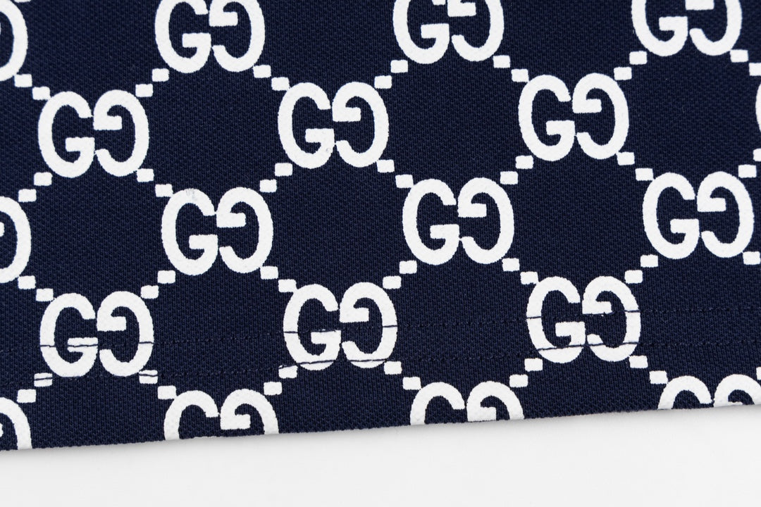 GUCCI 2024 Spring/Summer Double-G Monogram Stripe Panel Retro-Inspired Polo Shirt White M-3XL