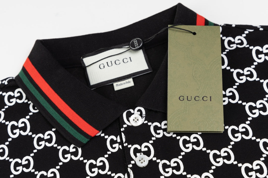 GUCCI 2024 Spring/Summer Double-G Monogram Stripe Panel Retro-Inspired Polo Shirt White M-3XL