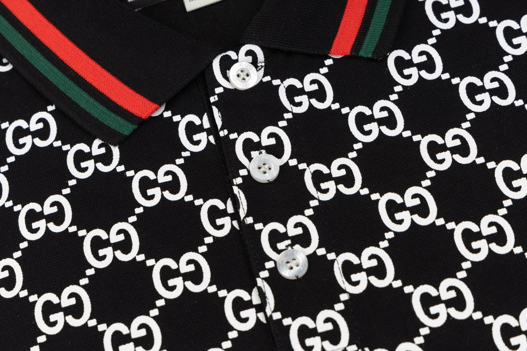 GUCCI 2024 Spring/Summer Double-G Monogram Stripe Panel Retro-Inspired Polo Shirt White M-3XL