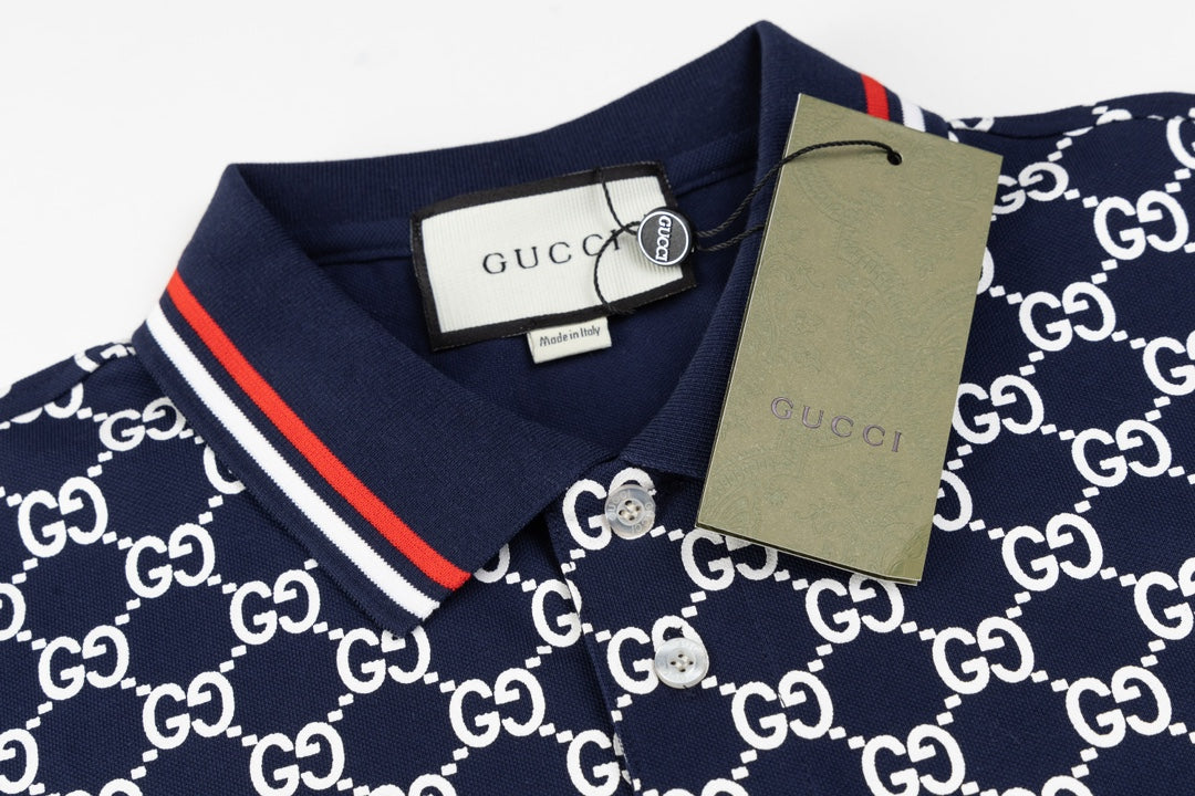 GUCCI 2024 Spring/Summer Double-G Monogram Stripe Panel Retro-Inspired Polo Shirt White M-3XL