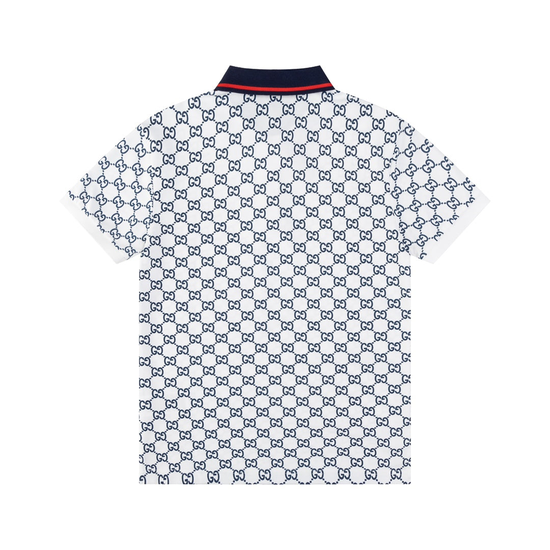 GUCCI 2024 Spring/Summer Double-G Monogram Stripe Panel Retro-Inspired Polo Shirt White M-3XL