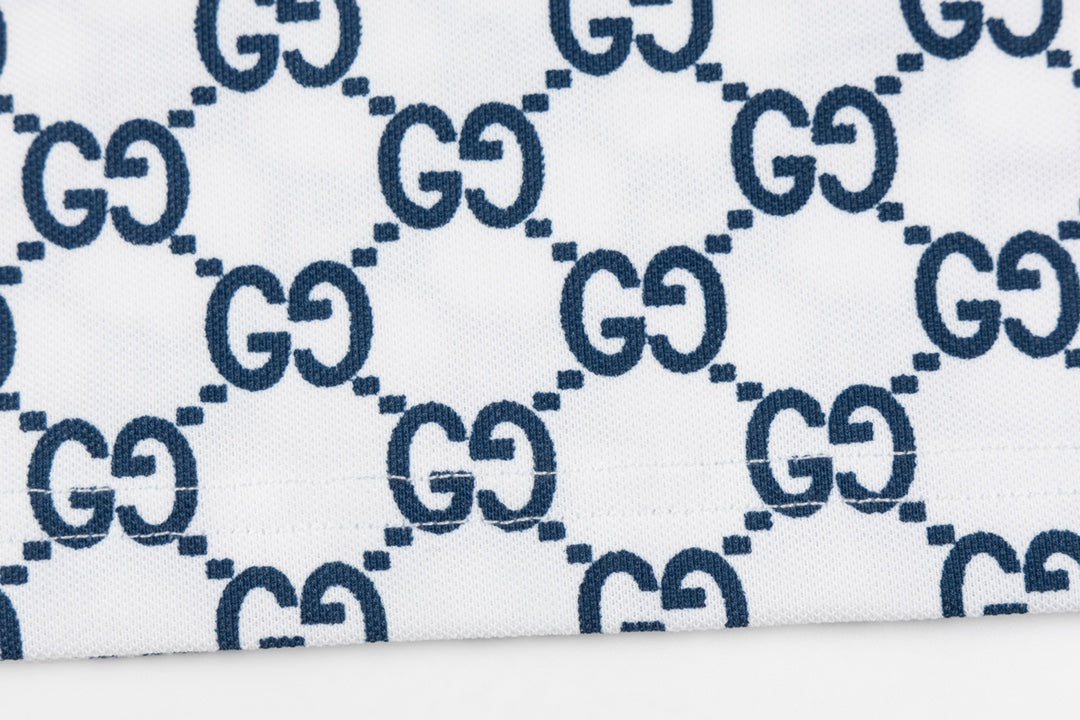 GUCCI 2024 Spring/Summer Double-G Monogram Stripe Panel Retro-Inspired Polo Shirt White M-3XL