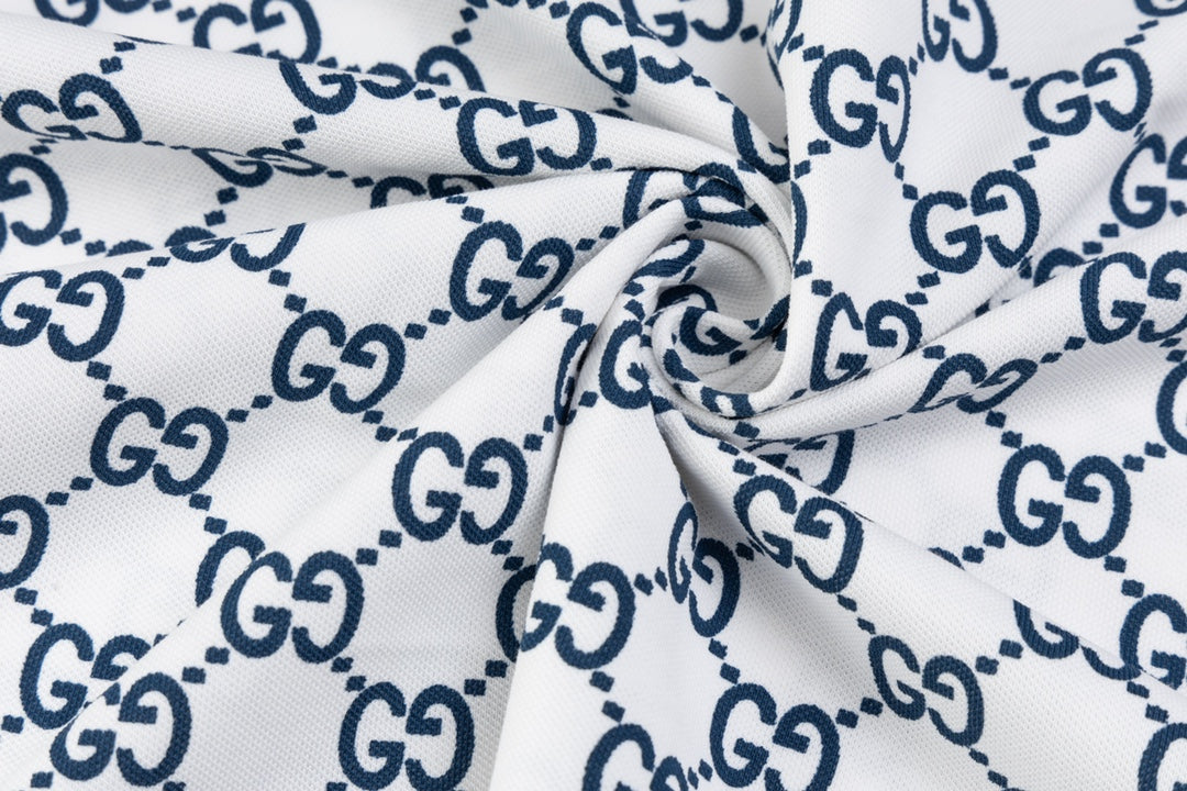 GUCCI 2024 Spring/Summer Double-G Monogram Stripe Panel Retro-Inspired Polo Shirt White M-3XL