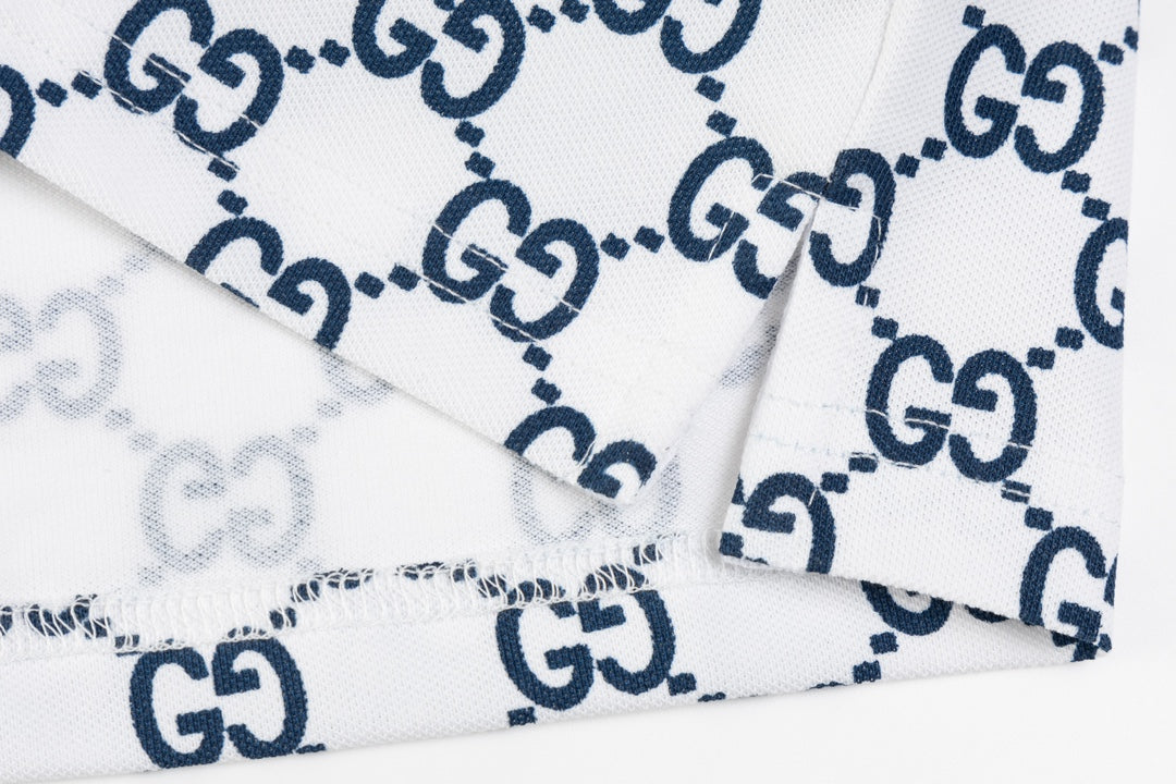 GUCCI 2024 Spring/Summer Double-G Monogram Stripe Panel Retro-Inspired Polo Shirt White M-3XL