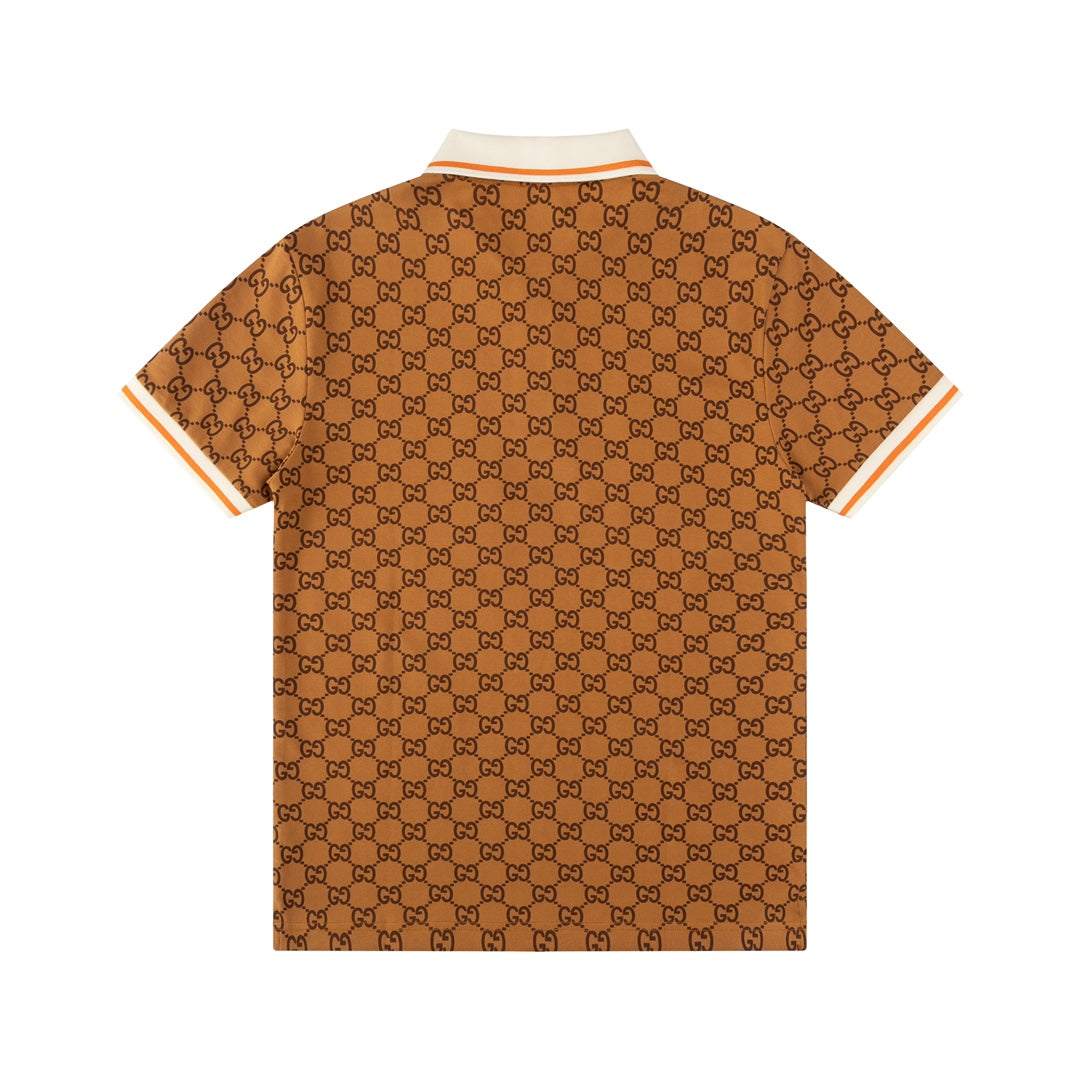 GUCCI 2024 Spring/Summer Double-G Monogram Stripe Panel Retro-Inspired Polo Shirt White M-3XL