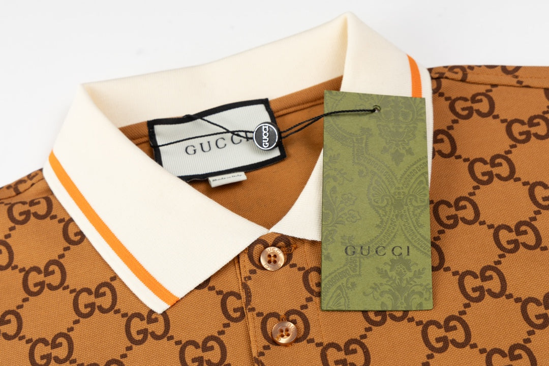 GUCCI 2024 Spring/Summer Double-G Monogram Stripe Panel Retro-Inspired Polo Shirt White M-3XL