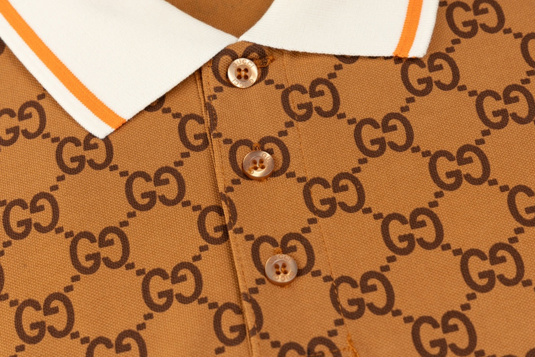 GUCCI 2024 Spring/Summer Double-G Monogram Stripe Panel Retro-Inspired Polo Shirt White M-3XL