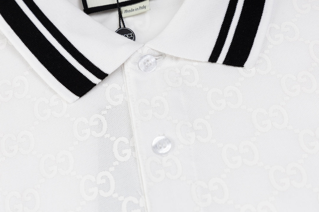 GUCCI 2024 Spring/Summer Double-G Monogram Stripe Panel Retro-Inspired Polo Shirt White M-3XL