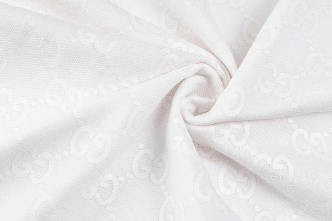 GUCCI 2024 Spring/Summer Double-G Monogram Stripe Panel Retro-Inspired Polo Shirt White M-3XL
