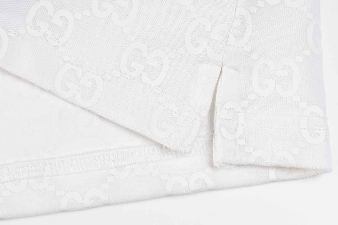 GUCCI 2024 Spring/Summer Double-G Monogram Stripe Panel Retro-Inspired Polo Shirt White M-3XL