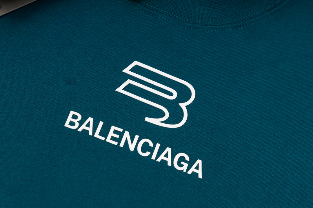 BALENCIAGA 2024 SS Logo Drip Print T-Shirt with Gift Box - Sky Blue / Grey Blue / Beige - Unisex - XS / S / M / L