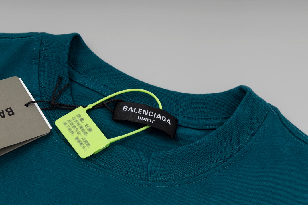 BALENCIAGA 2024 SS Logo Drip Print T-Shirt with Gift Box - Sky Blue / Grey Blue / Beige - Unisex - XS / S / M / L