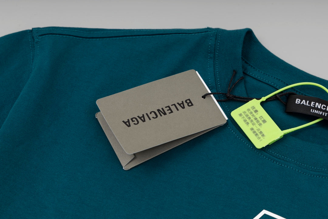 BALENCIAGA 2024 SS Logo Drip Print T-Shirt with Gift Box - Sky Blue / Grey Blue / Beige - Unisex - XS / S / M / L