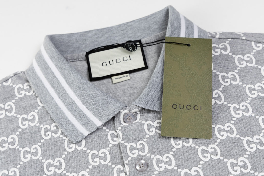 GUCCI 2024 Spring/Summer Double-G Monogram Stripe Panel Retro-Inspired Polo Shirt White M-3XL