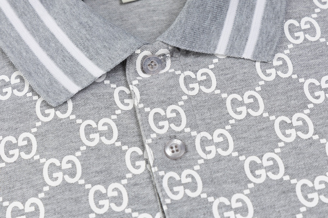 GUCCI 2024 Spring/Summer Double-G Monogram Stripe Panel Retro-Inspired Polo Shirt White M-3XL
