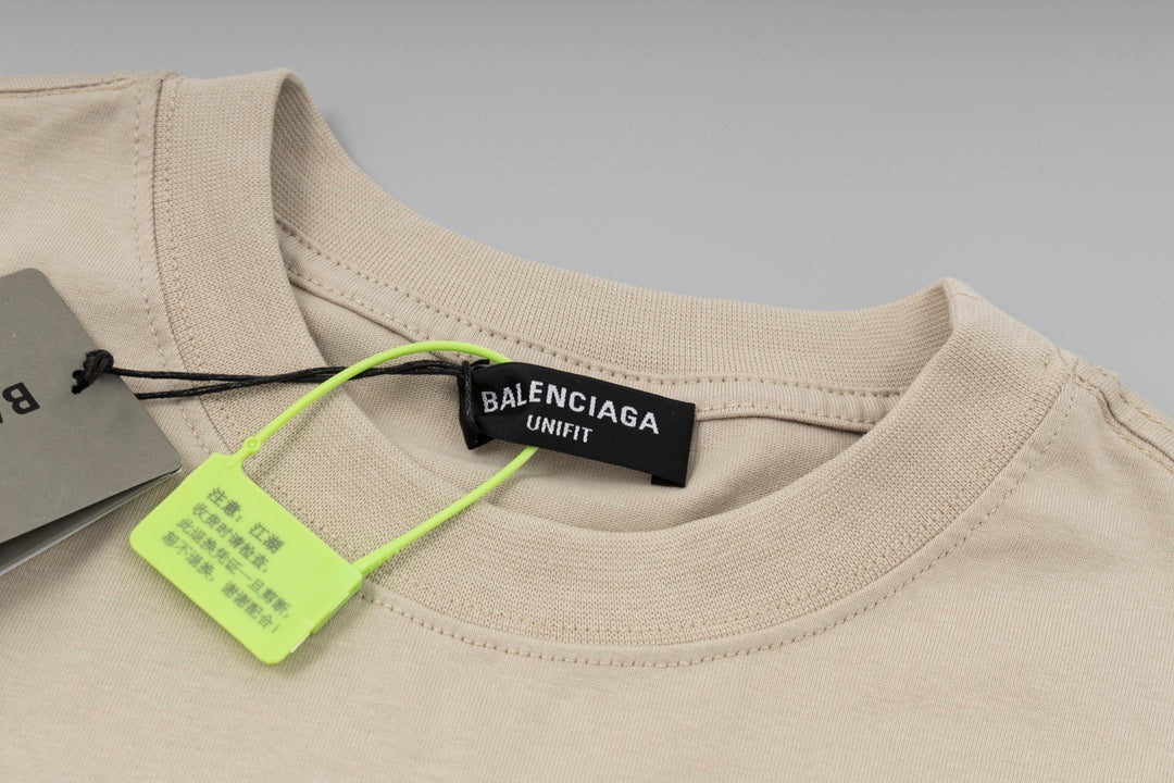 BALENCIAGA 2024 SS Logo Drip Print T-Shirt with Gift Box - Sky Blue / Grey Blue / Beige - Unisex - XS / S / M / L