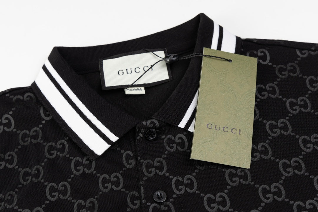 GUCCI 2024 Spring/Summer Double-G Monogram Stripe Panel Retro-Inspired Polo Shirt White M-3XL