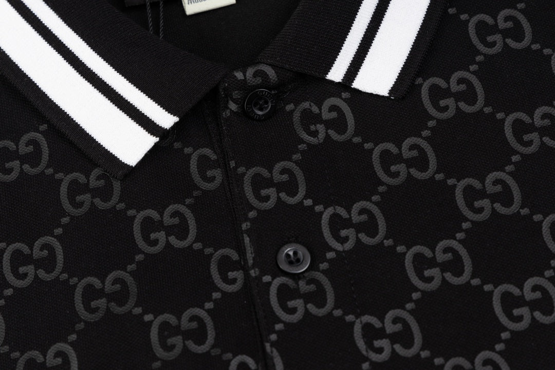GUCCI 2024 Spring/Summer Double-G Monogram Stripe Panel Retro-Inspired Polo Shirt White M-3XL
