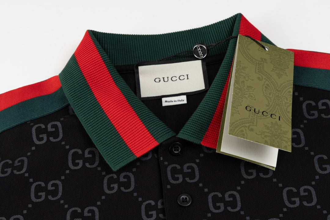 GUCCI 2024 Spring/Summer Double-G Monogram Stripe Panel Retro-Inspired Polo Shirt White M-3XL
