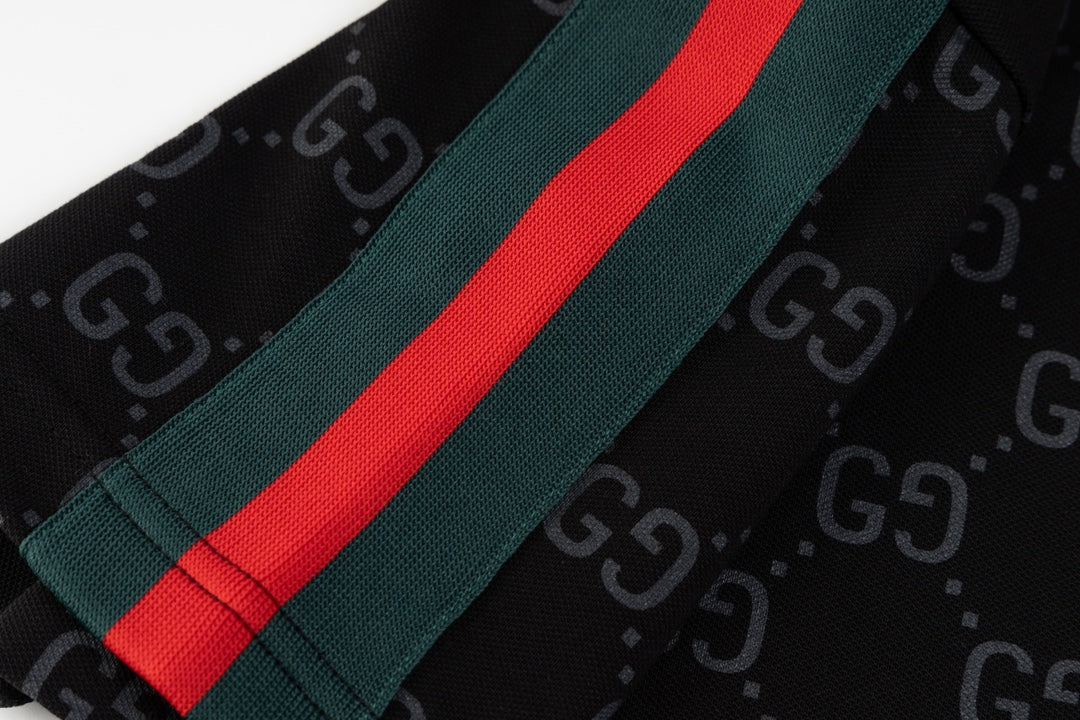 GUCCI 2024 Spring/Summer Double-G Monogram Stripe Panel Retro-Inspired Polo Shirt White M-3XL