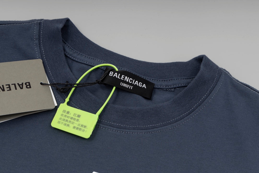 BALENCIAGA 2024 SS Logo Drip Print T-Shirt with Gift Box - Sky Blue / Grey Blue / Beige - Unisex - XS / S / M / L