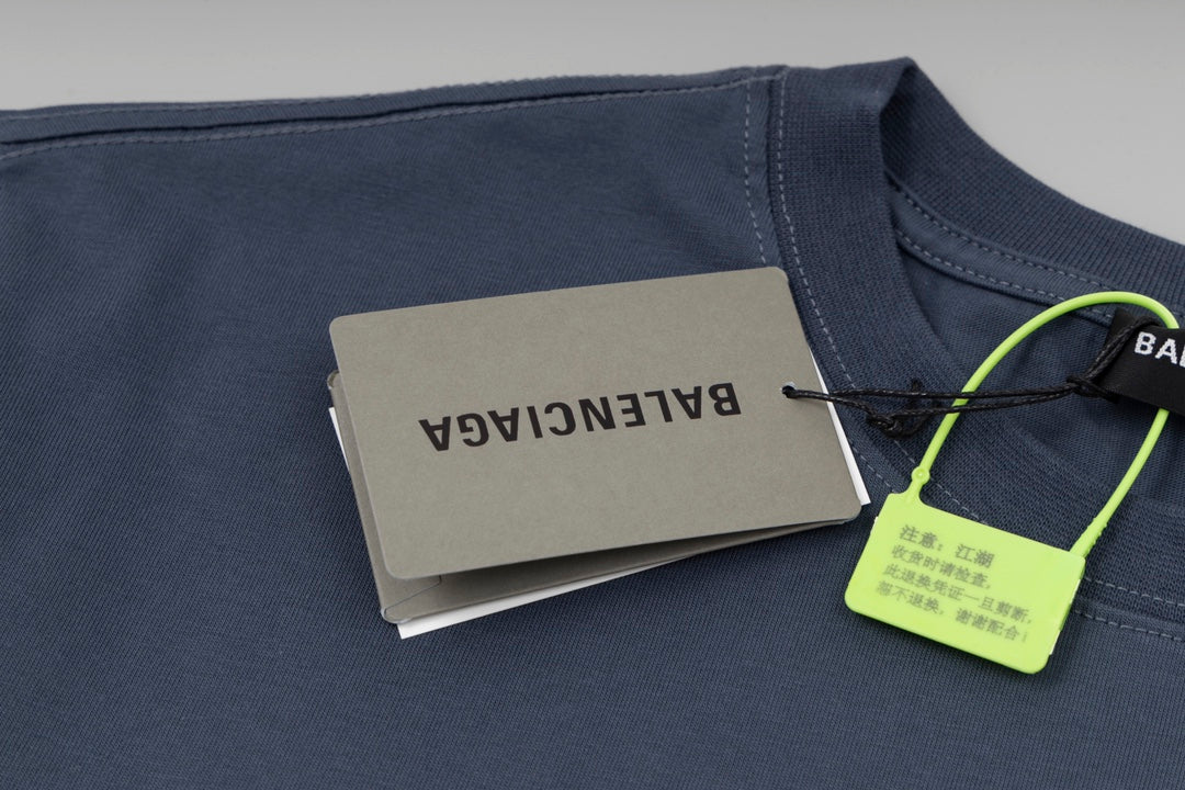 BALENCIAGA 2024 SS Logo Drip Print T-Shirt with Gift Box - Sky Blue / Grey Blue / Beige - Unisex - XS / S / M / L