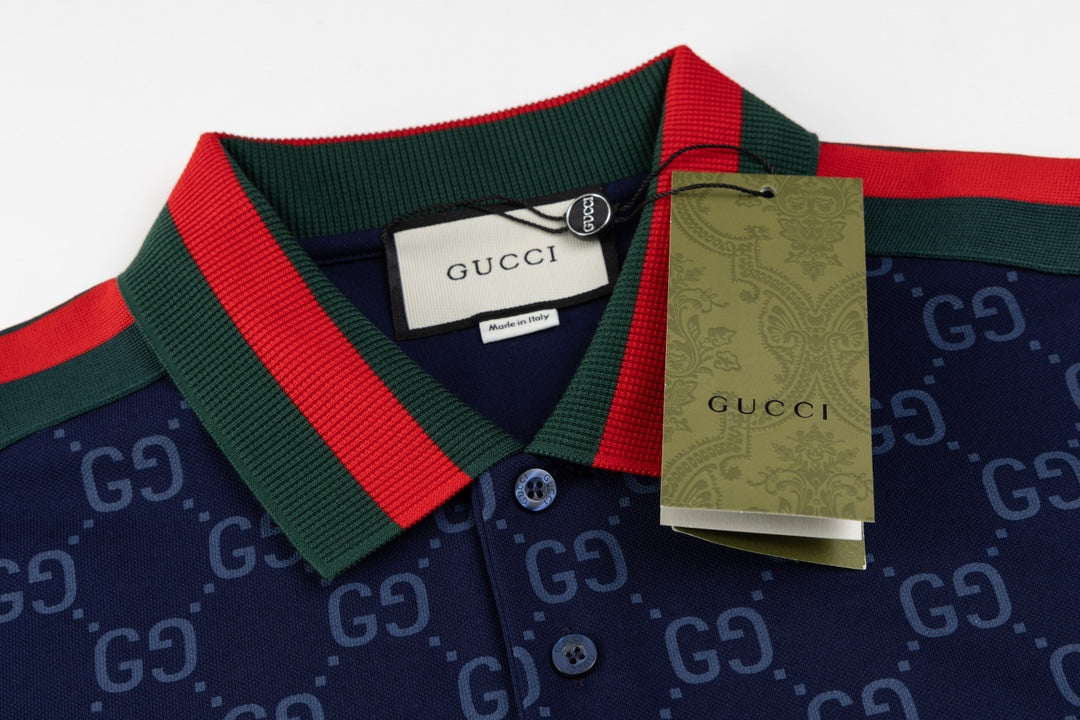 GUCCI 2024 Spring/Summer Double-G Monogram Stripe Panel Retro-Inspired Polo Shirt White M-3XL