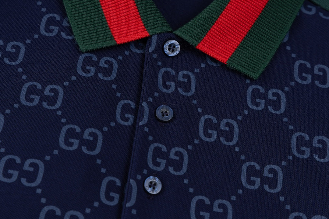GUCCI 2024 Spring/Summer Double-G Monogram Stripe Panel Retro-Inspired Polo Shirt White M-3XL