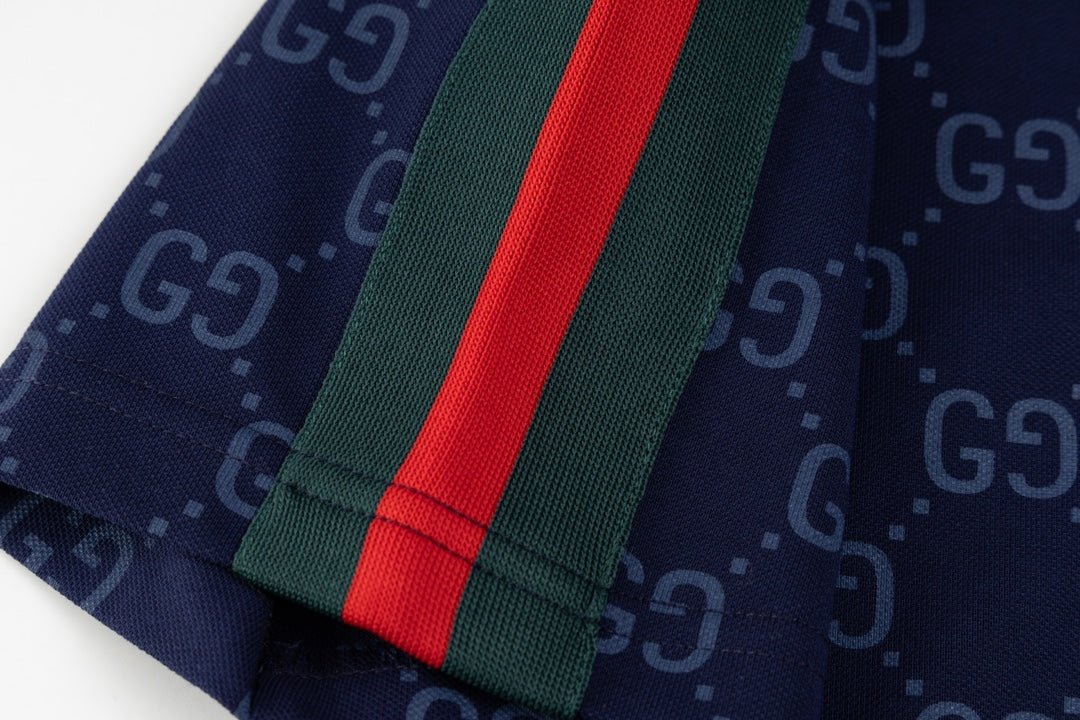 GUCCI 2024 Spring/Summer Double-G Monogram Stripe Panel Retro-Inspired Polo Shirt White M-3XL