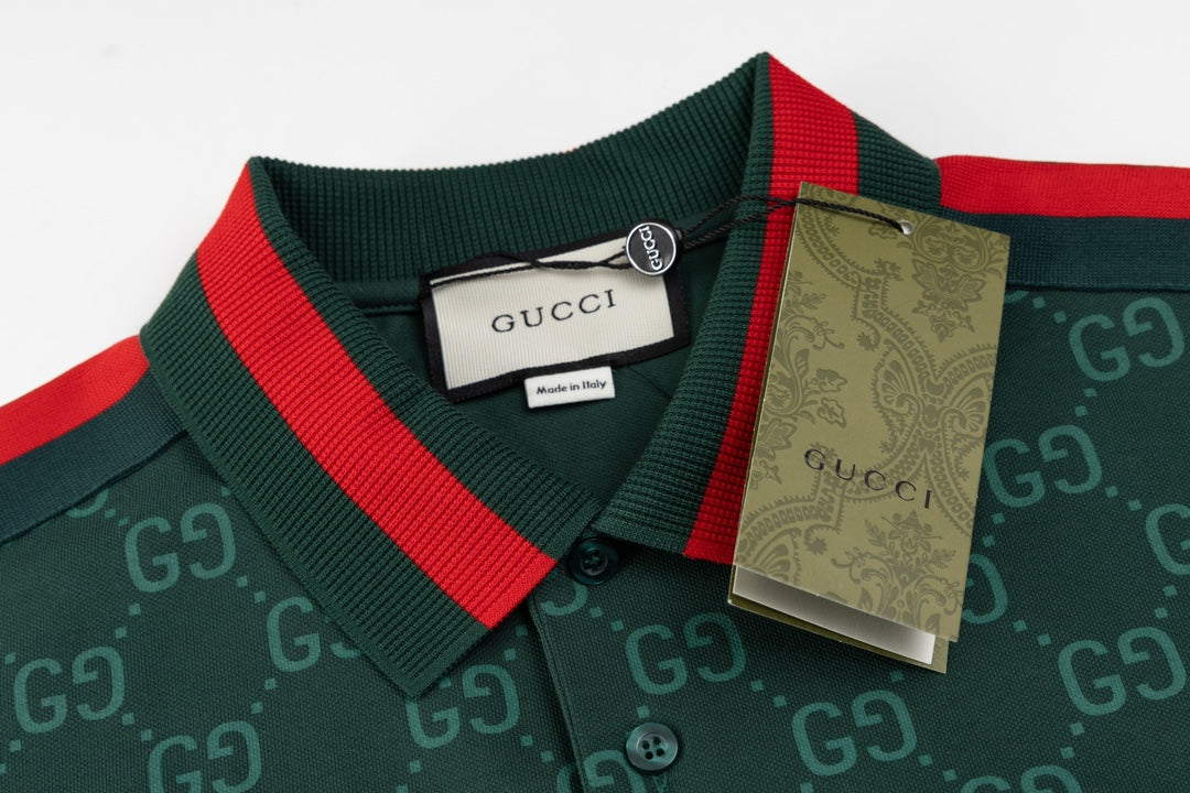 GUCCI 2024 Spring/Summer Double-G Monogram Stripe Panel Retro-Inspired Polo Shirt White M-3XL