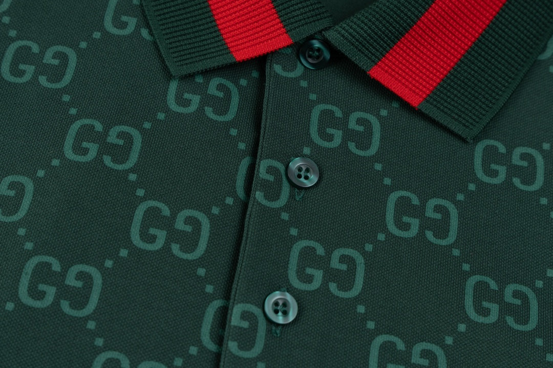 GUCCI 2024 Spring/Summer Double-G Monogram Stripe Panel Retro-Inspired Polo Shirt White M-3XL