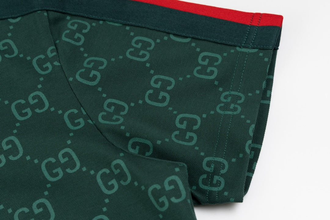 GUCCI 2024 Spring/Summer Double-G Monogram Stripe Panel Retro-Inspired Polo Shirt White M-3XL
