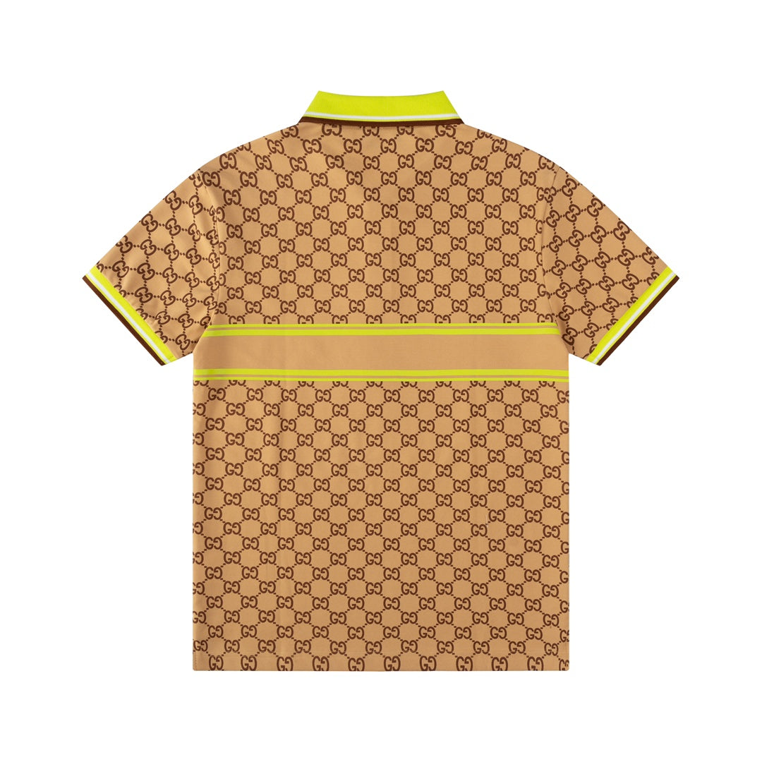 GUCCI 2024 Spring/Summer Double-G Monogram Stripe Panel Retro-Inspired Polo Shirt White M-3XL